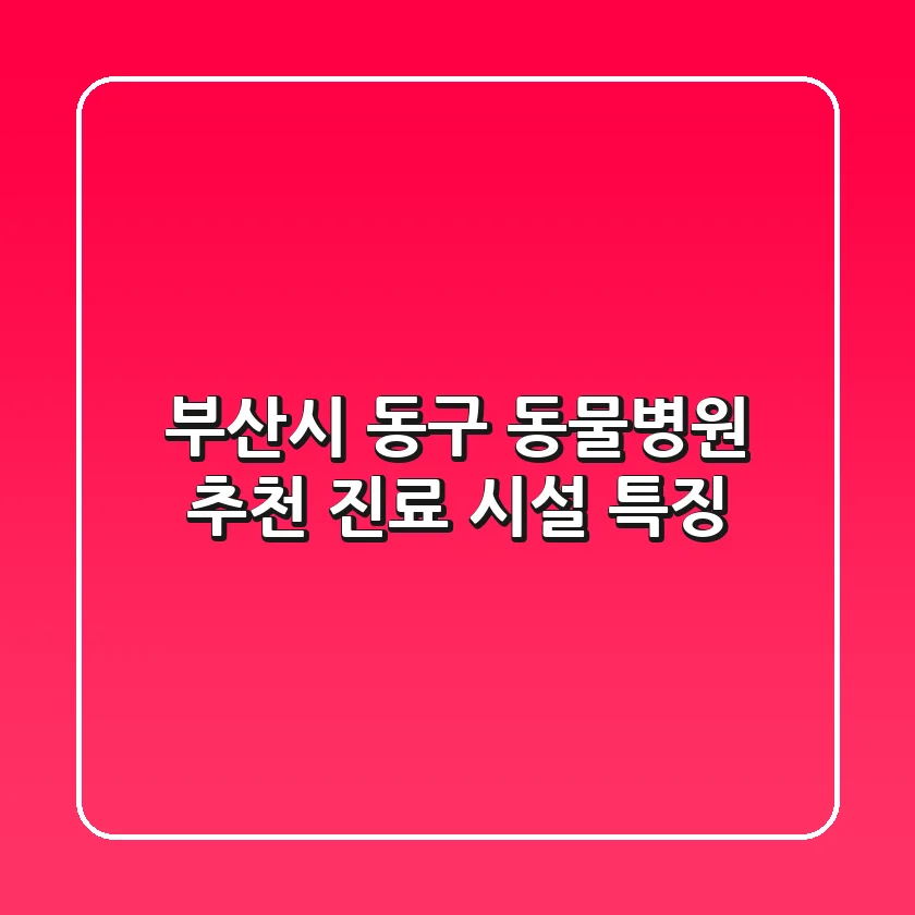 부산시 동구 동물병원 추천: 진료, 시설, 특징