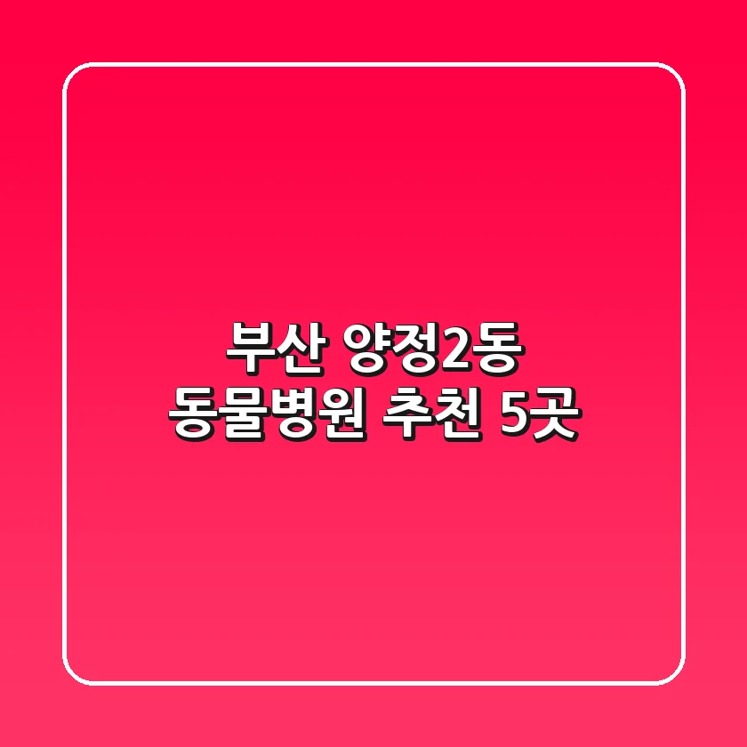 부산 양정2동 동물병원 추천 5곳