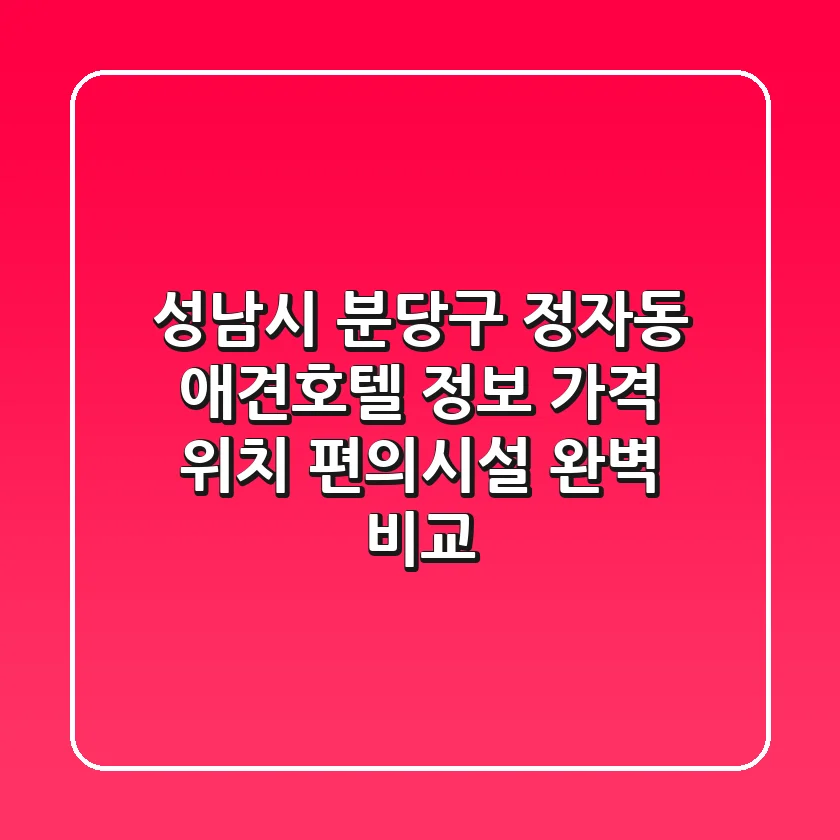 성남시 분당구 정자동 애견호텔 정보: 가격, 위치, 편의시설 완벽 비교
