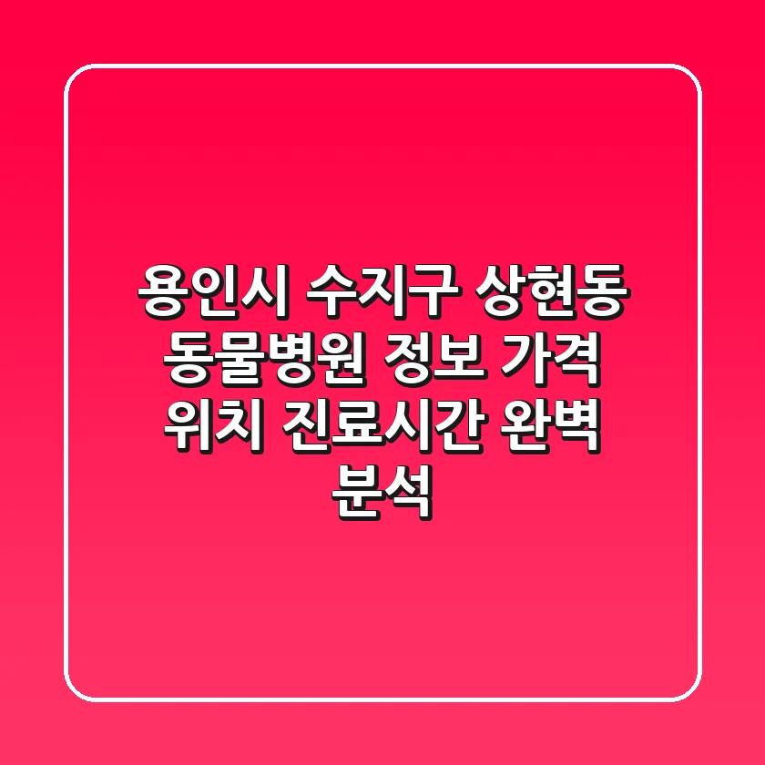 용인시 수지구 상현동 동물병원 정보: 가격, 위치, 진료시간 완벽 분석