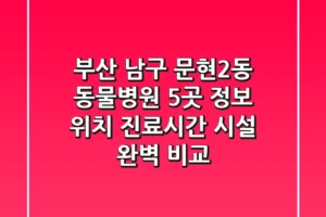 부산 남구 문현2동 동물병원 5곳 정보 – 위치, 진료시간, 시설 완벽 비교