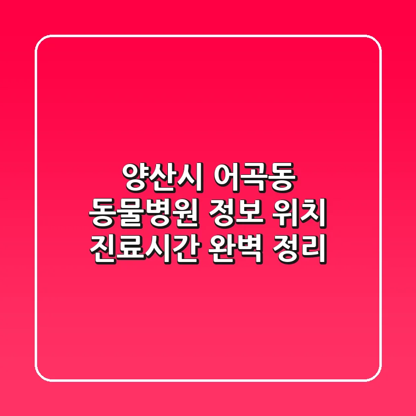 양산시 어곡동 동물병원 정보: 위치, 진료시간 완벽 정리