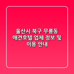 울산시 북구 무룡동 애견호텔: 업체 정보 및 이용 안내
