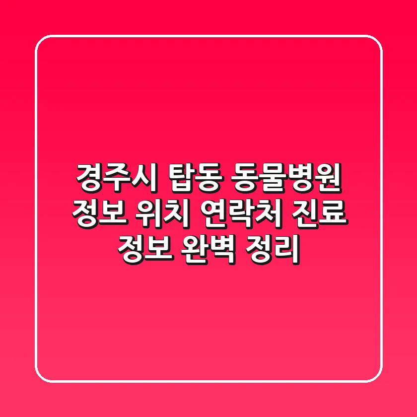 경주시 탑동 동물병원 정보: 위치, 연락처, 진료 정보 완벽 정리