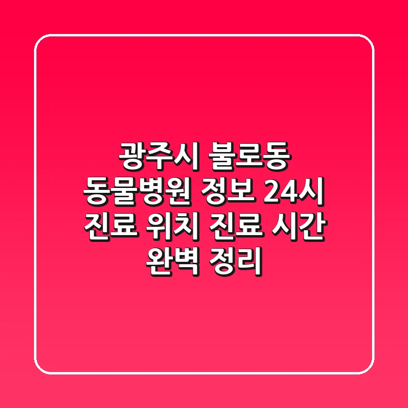 광주시 불로동 동물병원 정보: 24시 진료, 위치, 진료 시간 완벽 정리