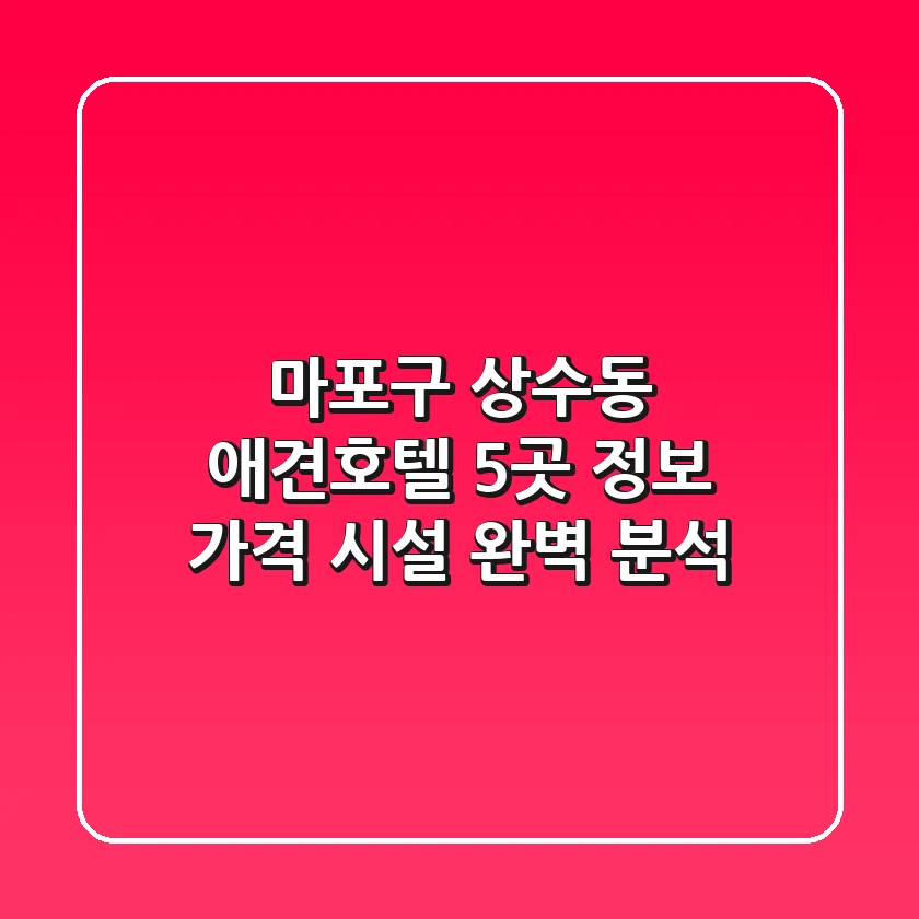 마포구 상수동 애견호텔 5곳: 정보, 가격, 시설 완벽 분석