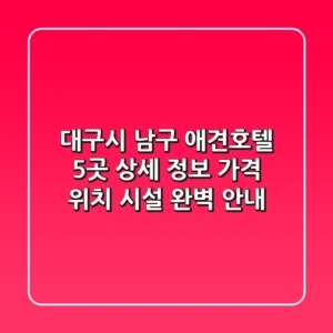 대구시 남구 애견호텔 5곳 상세 정보 - 가격, 위치, 시설 완벽 안내