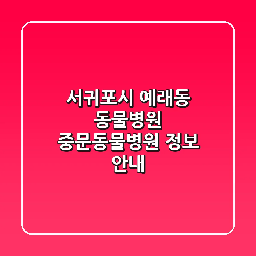 서귀포시 예래동 동물병원: 중문동물병원 정보 안내