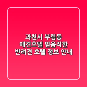 과천시 부림동 애견호텔: 믿음직한 반려견 호텔 정보 안내