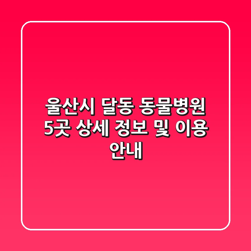 울산시 달동 동물병원 5곳 상세 정보 및 이용 안내