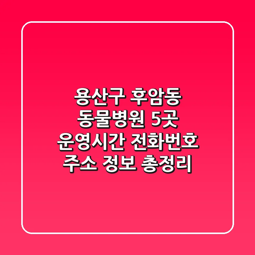 용산구 후암동 동물병원 5곳: 운영시간, 전화번호, 주소 정보 총정리