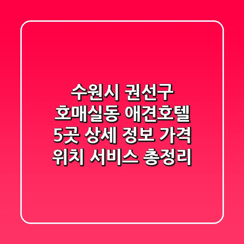 수원시 권선구 호매실동 애견호텔 5곳 상세 정보 - 가격, 위치, 서비스 총정리