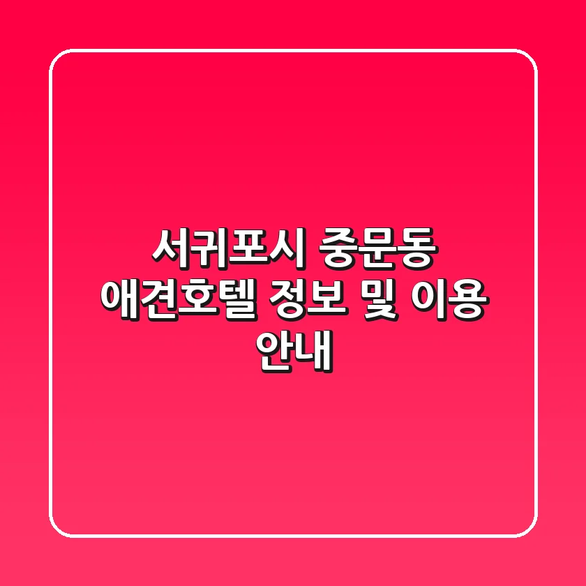 서귀포시 중문동 애견호텔 정보 및 이용 안내