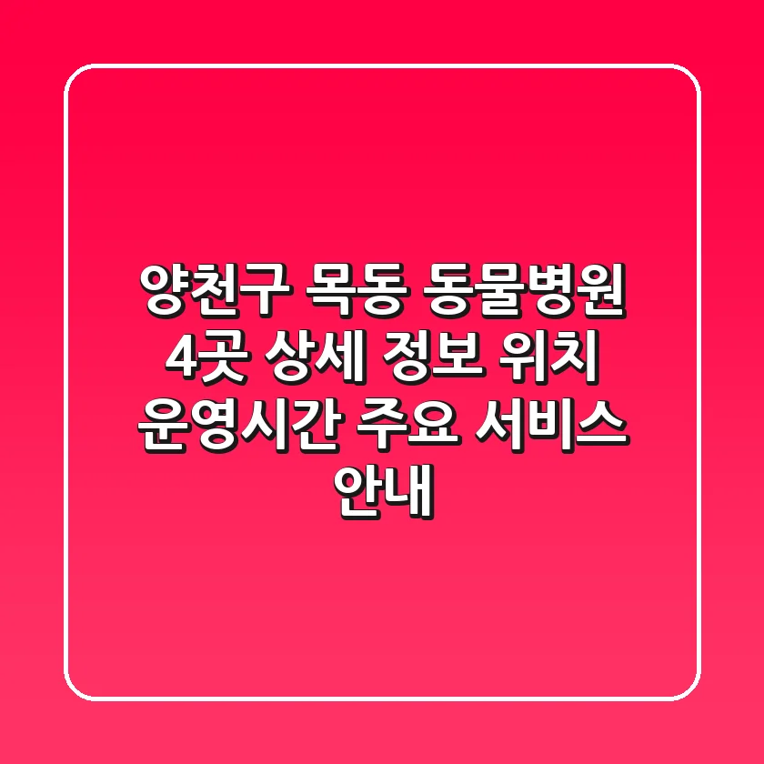 양천구 목동 동물병원 4곳 상세 정보 - 위치, 운영시간, 주요 서비스 안내
